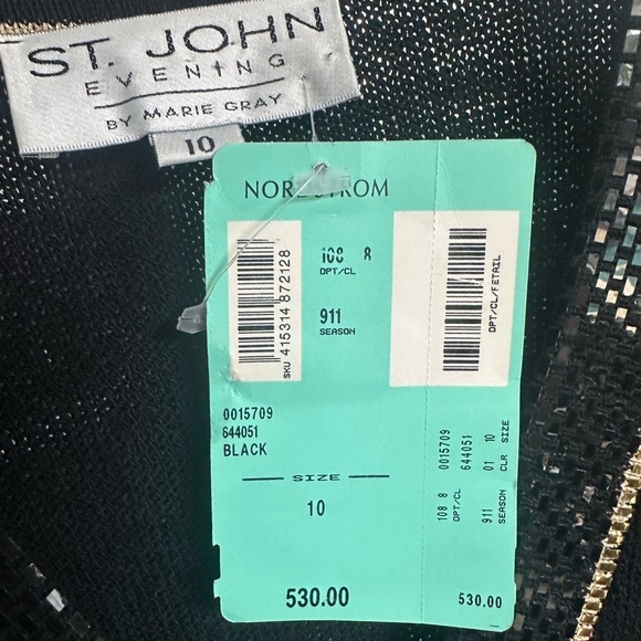 NWT St. John Evening VTG 1999 Black & Gold Embellished Trim Long Blazer Jacket - Picture 4 of 6